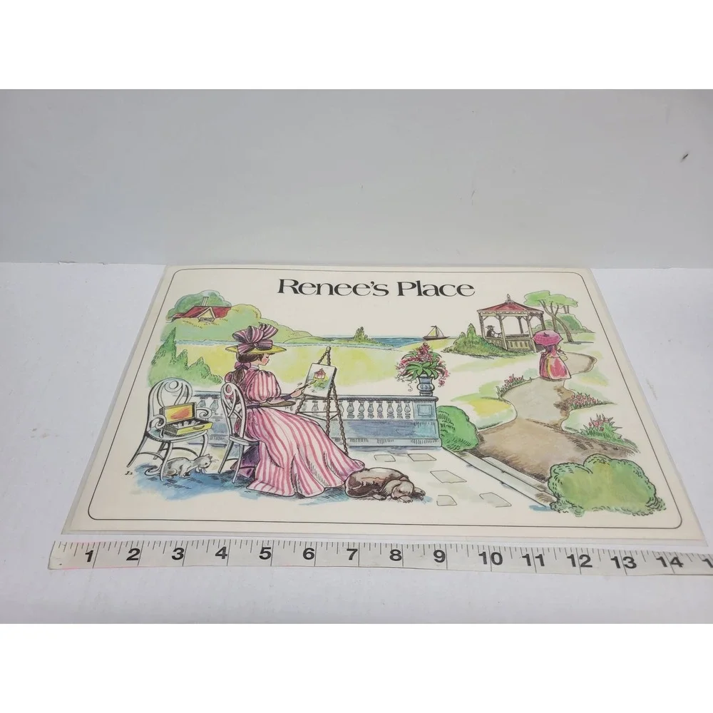 Vintage‎ 1975 Russ Berrie Renees Place Placemat Victorian Artist Scene 17.5x11.5